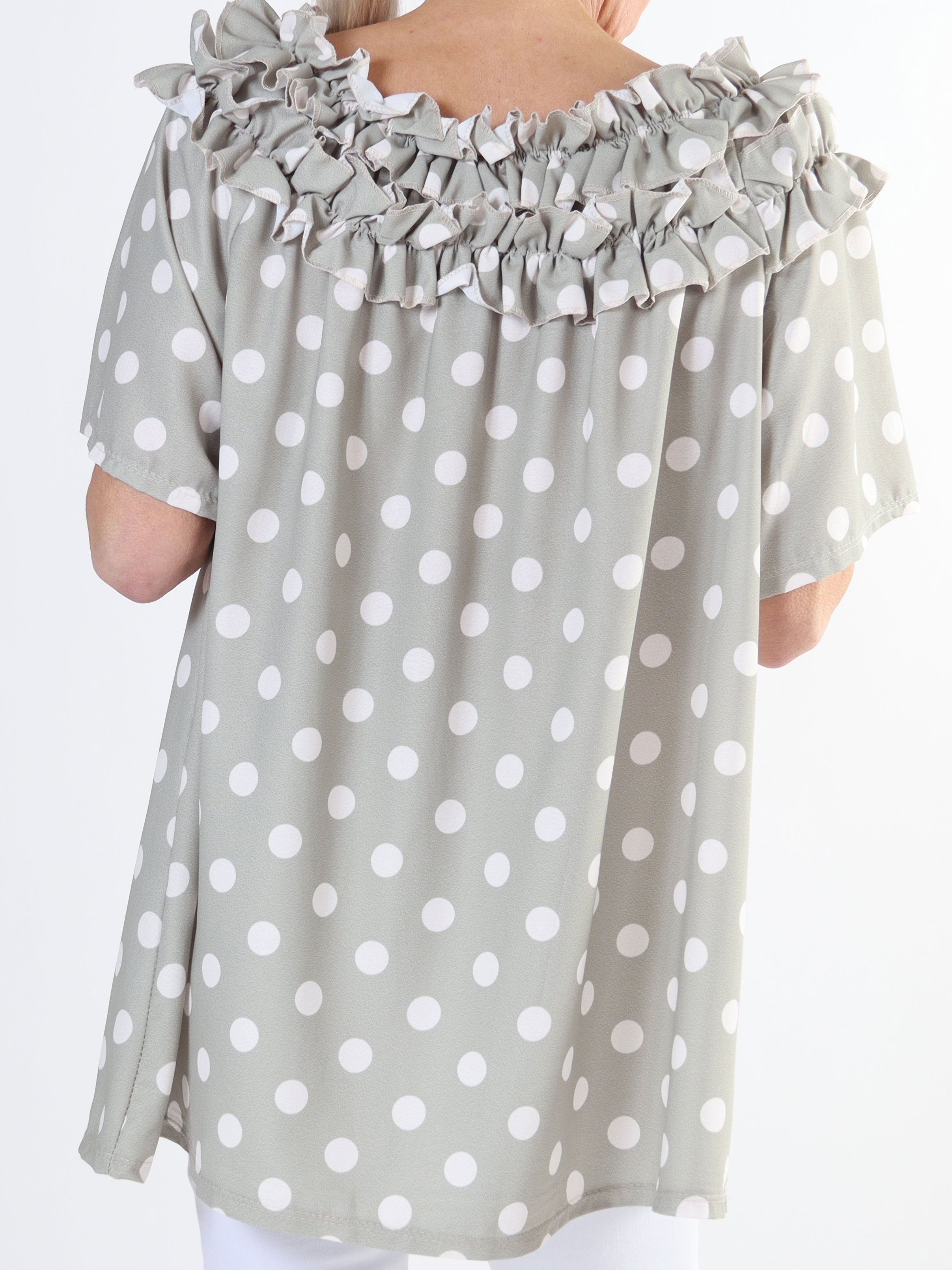 Chili Sleeveless Dot - Plus size tunika med prikker og flæser